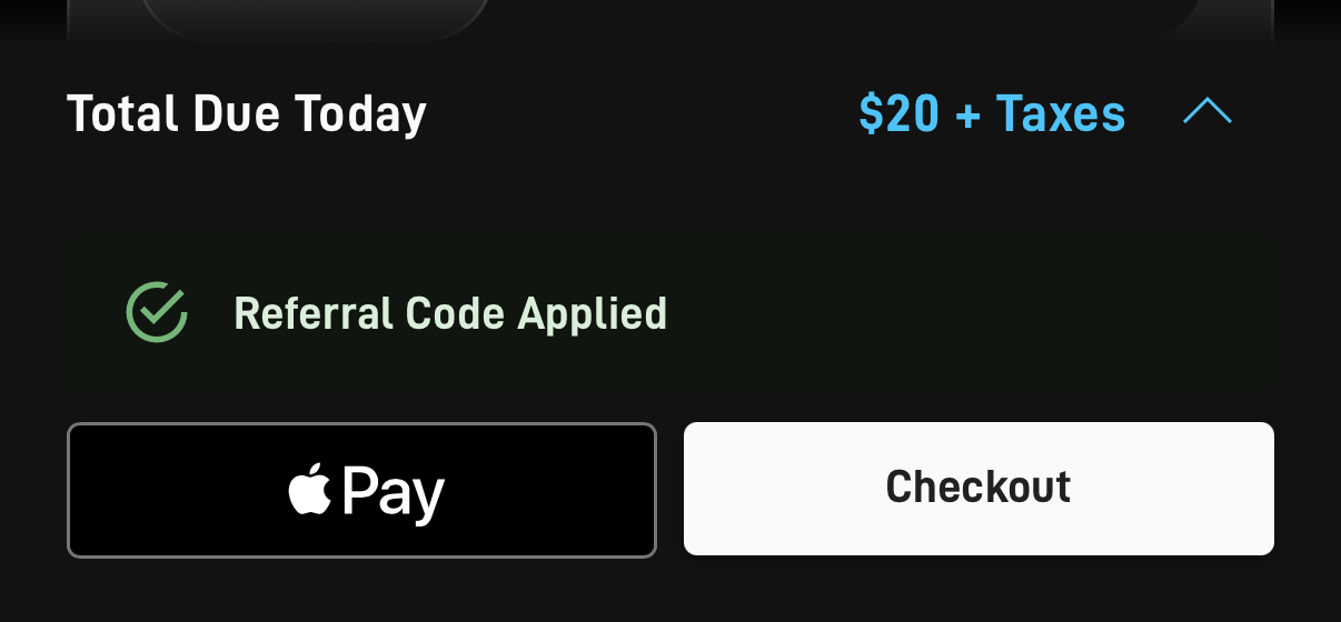 Starlink checkout with a green Referral Code Applied badge above the Checkout button